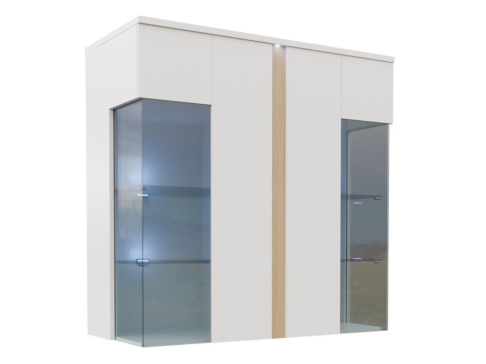 Aparador Florem III (Blanco + Blanco brillante + Luminoso madera)