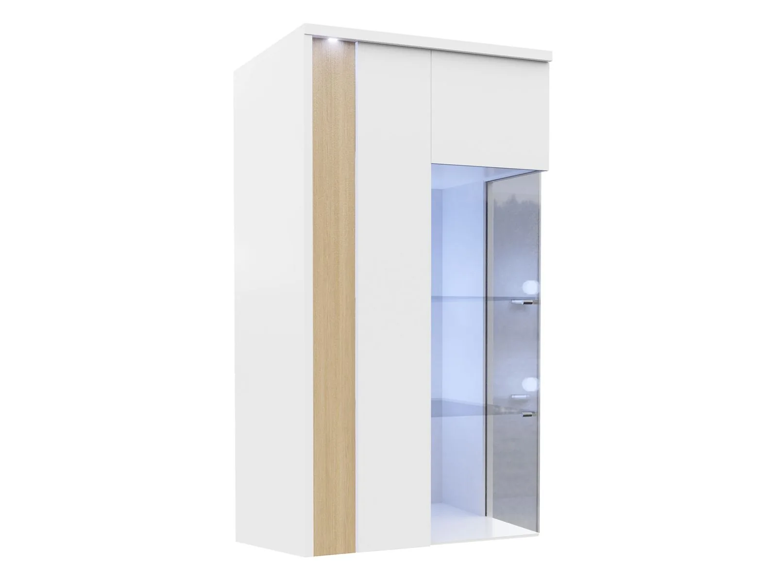 Armario de pared Florem (Blanco + Blanco brillante + Luminoso madera)