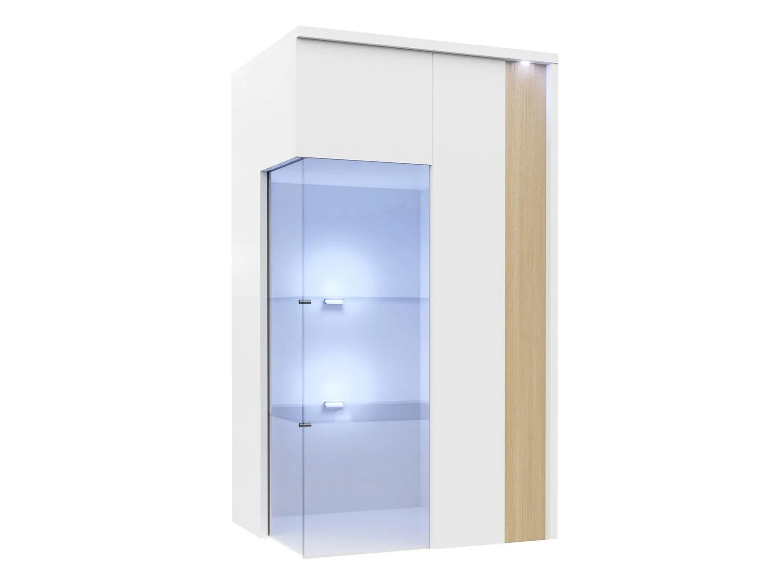 Armario de pared Florem I (Blanco + Blanco brillante + Luminoso madera)