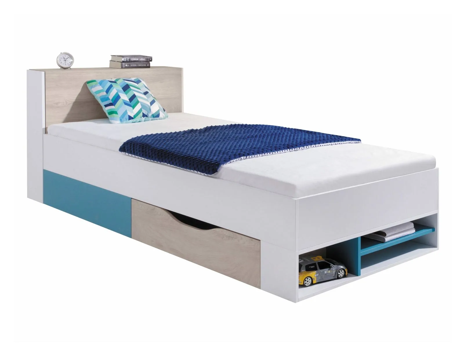 Cama Camteso 112 (Blanco + Roble + Turquesa)