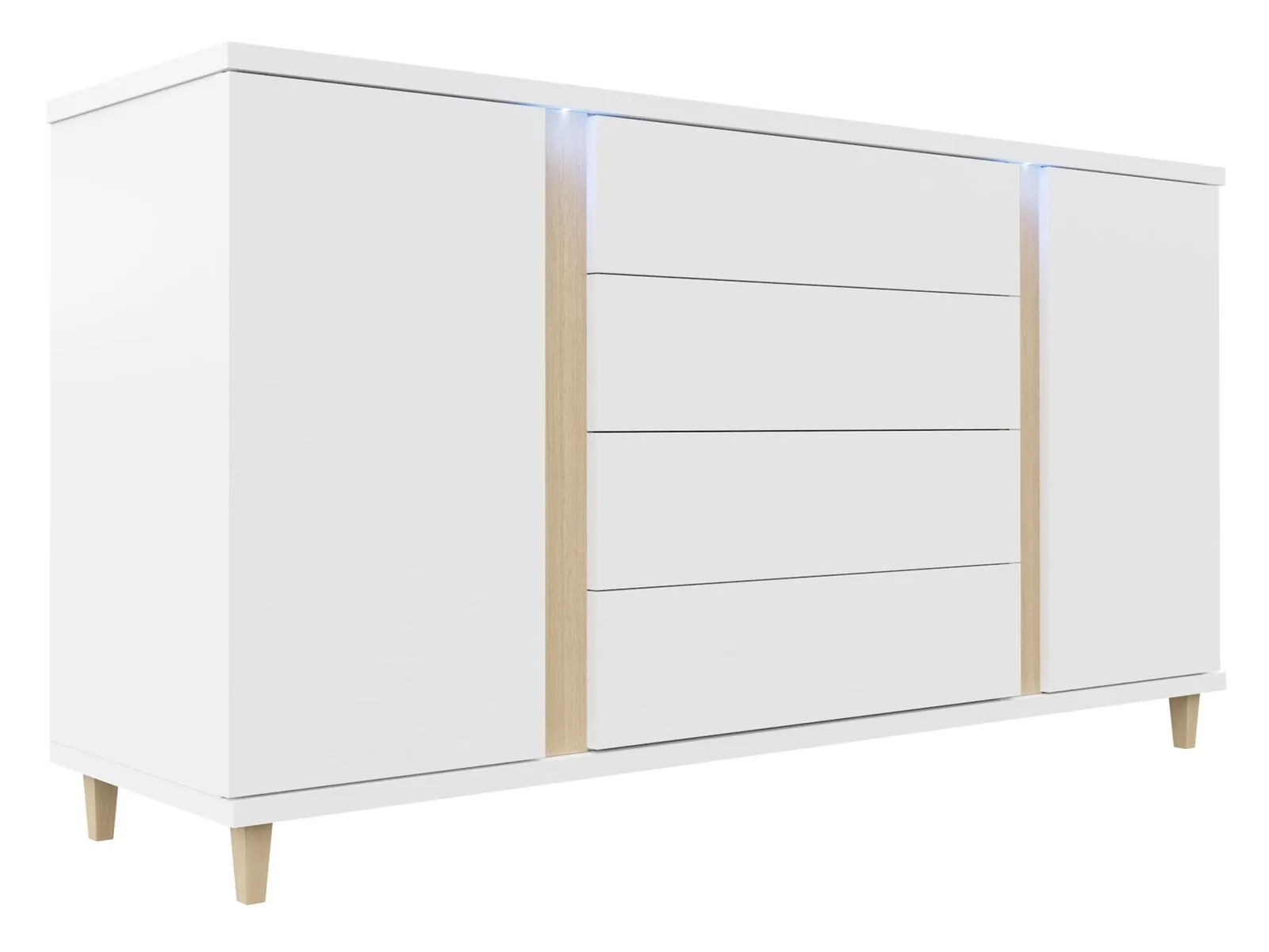 Cómoda Florem (Blanco + Blanco brillante + Luminoso madera)