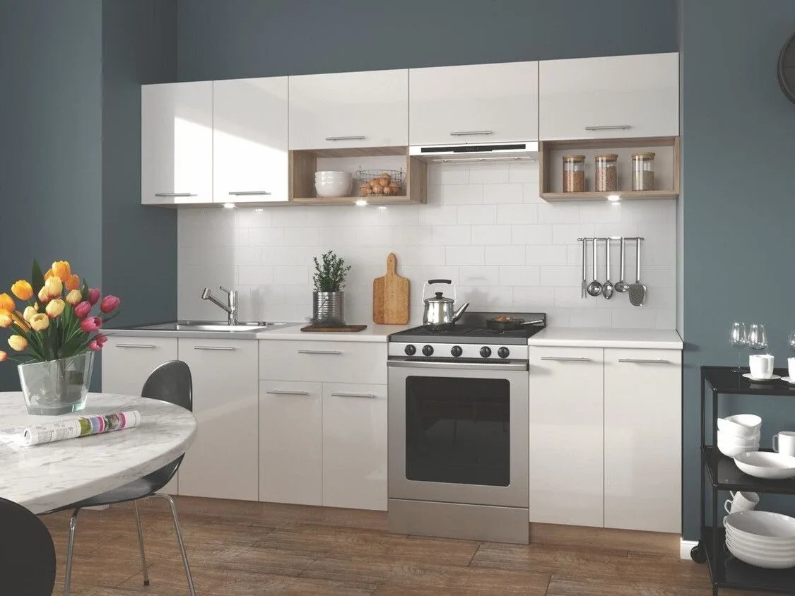 Conjunto de cocina Houston 858 (Blanco brillante + Roble Sonoma)