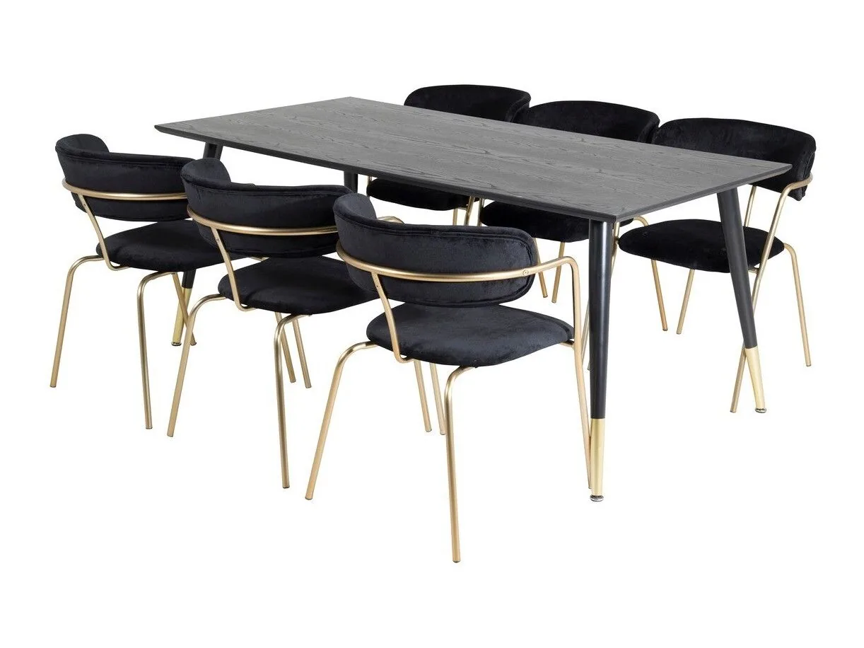 Conjunto de mesas y sillas para comedor Dallas 1258 (Negro + Dorado)