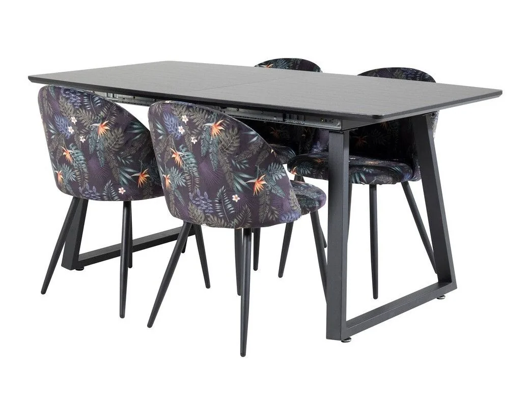 Conjunto de mesas y sillas para comedor Dallas 1609 (Patrón floral + Negro)