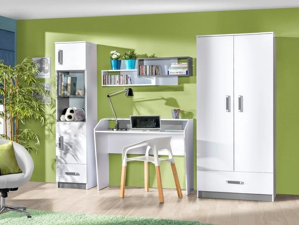 Conjunto de dormitorio infantil Lorlare 100 (Blanco + Gris)