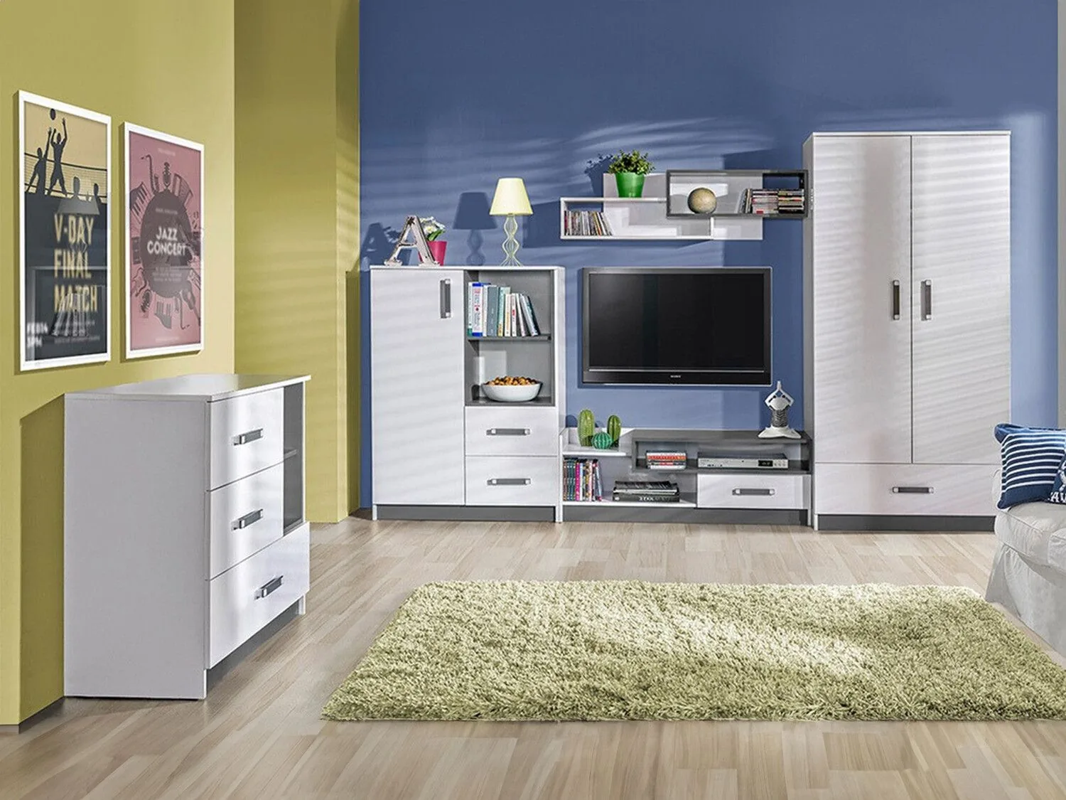 Conjunto de dormitorio infantil Lorlare 117 (Blanco + Gris)