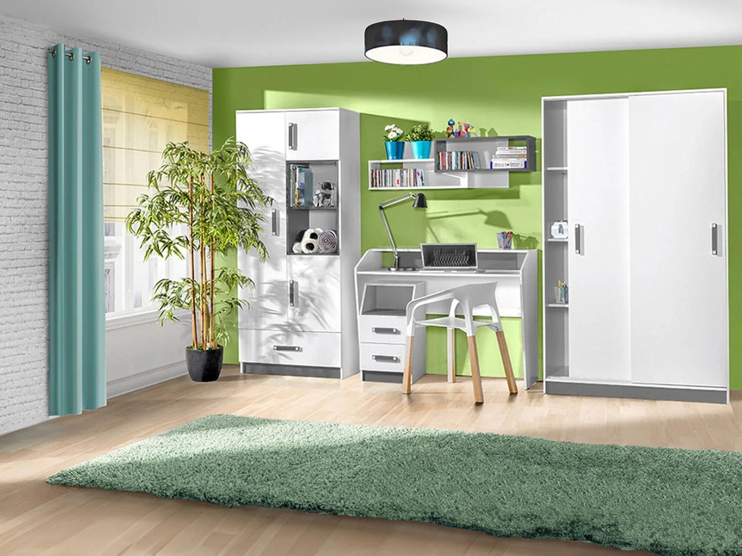 Conjunto de dormitorio infantil Lorlare 119 (Blanco + Gris)