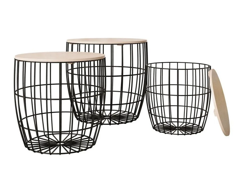 Conjunto de mesas auxiliares Aedifis (Negro + Luminoso madera)