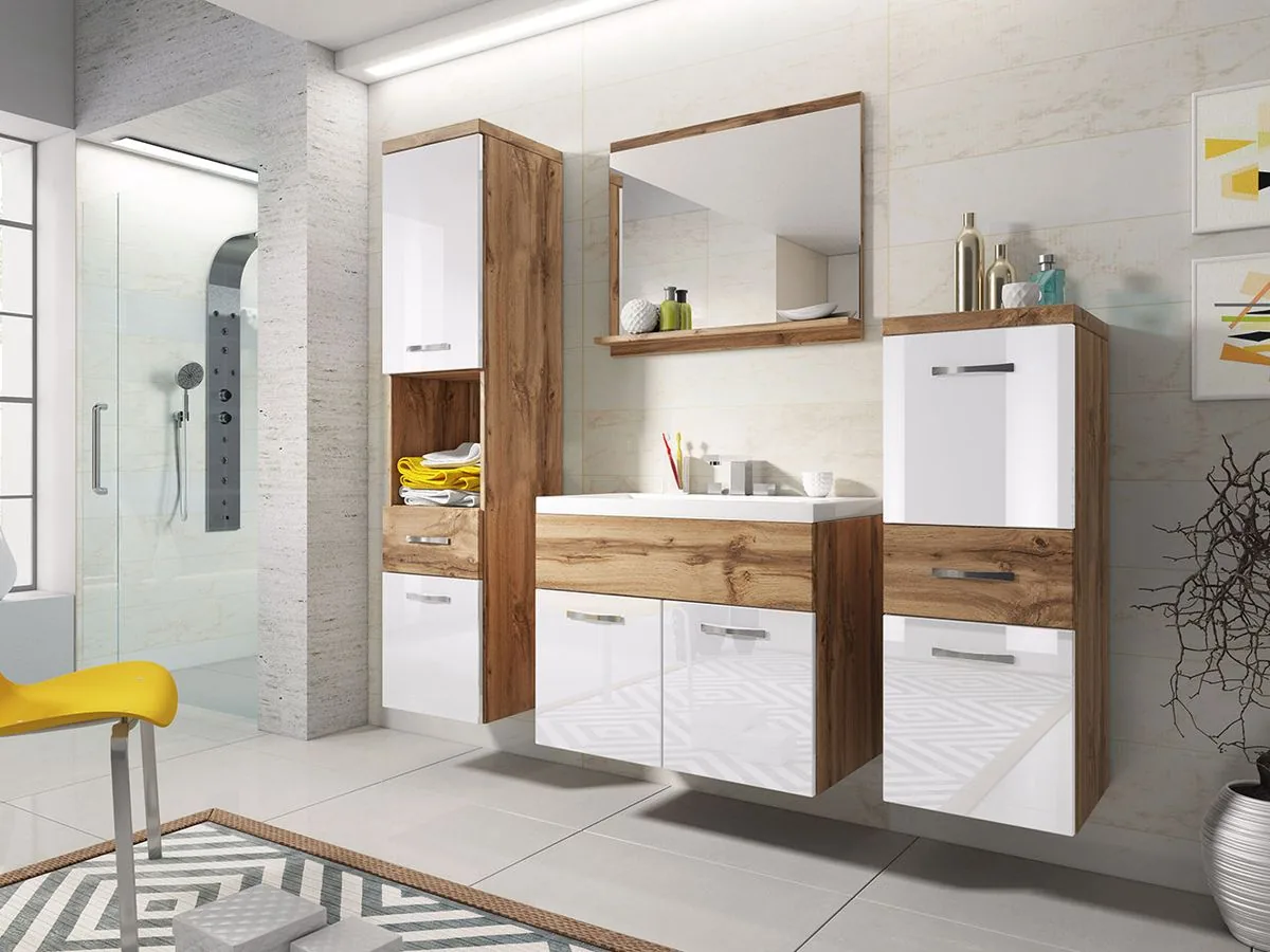 Conjunto de mueble de baño Sarasota 109 (Roble wotan + Blanco brillante)
