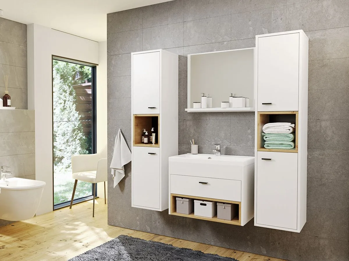 Conjunto de mueble de baño Velum II (Blanco + Roble Artisan)