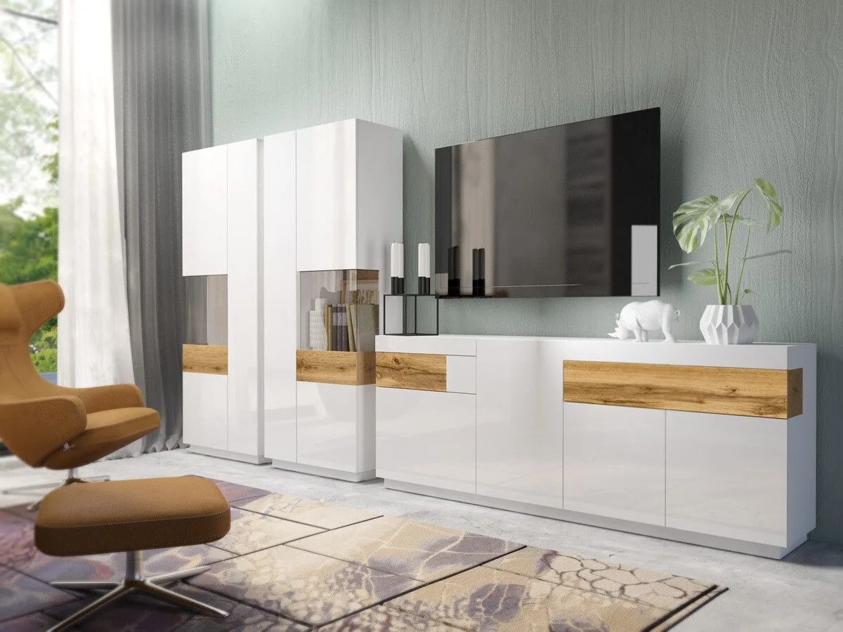 Conjunto de salón Livlore 108 (Blanco + Blanco brillante + Roble wotan)