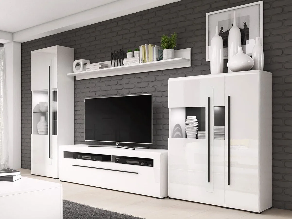 Conjunto de salón Ophsalu 111 (Blanco + Blanco brillante)