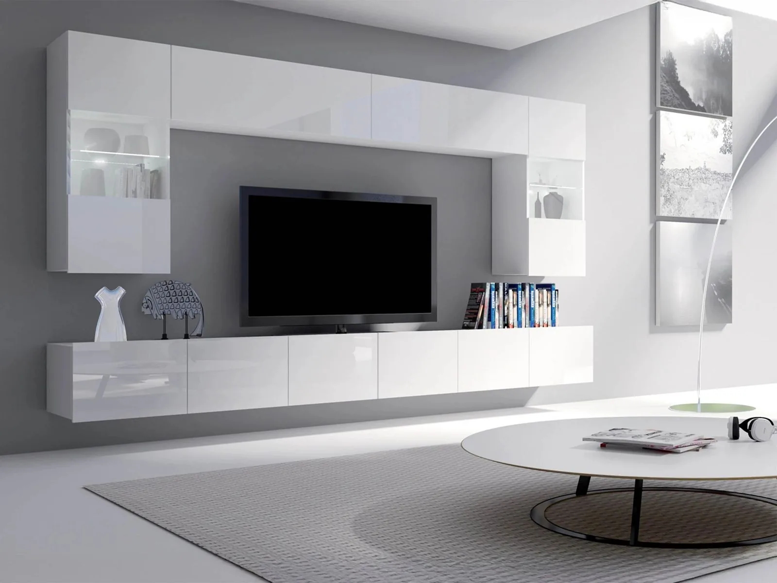 Conjunto de salón Remus I (Blanco + Blanco brillante)