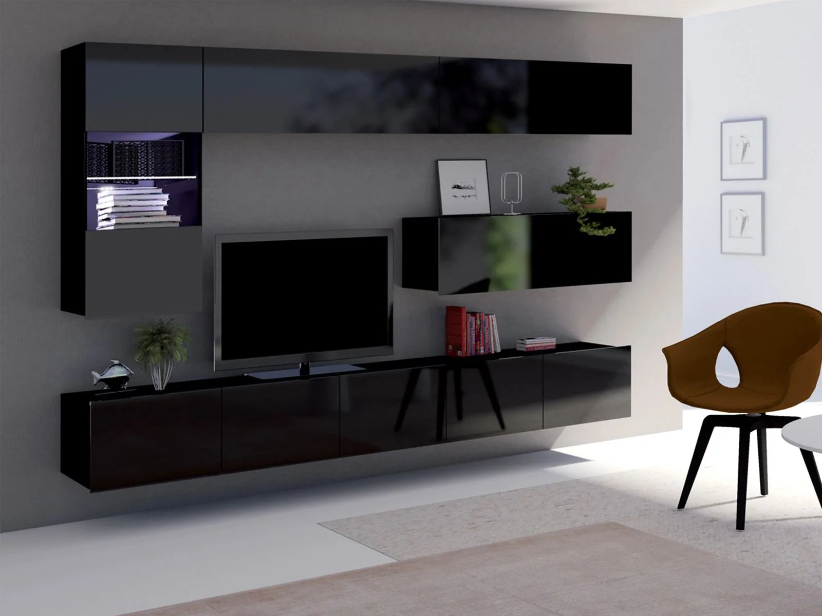 Conjunto de salón Remus IV (Negro + Negro brillante)