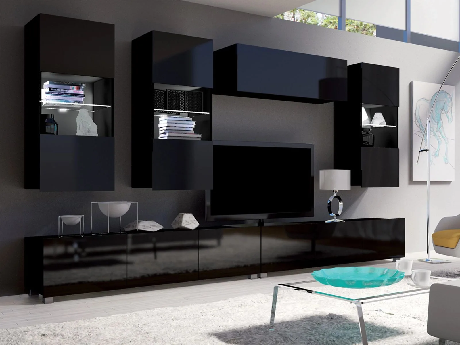Conjunto de salón Remus V (Negro + Negro brillante)