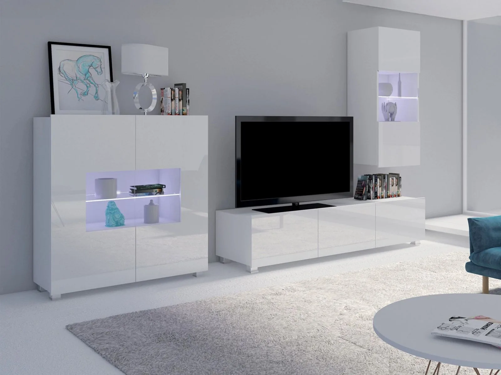 Conjunto de salón Remus VII (Blanco + Blanco brillante)