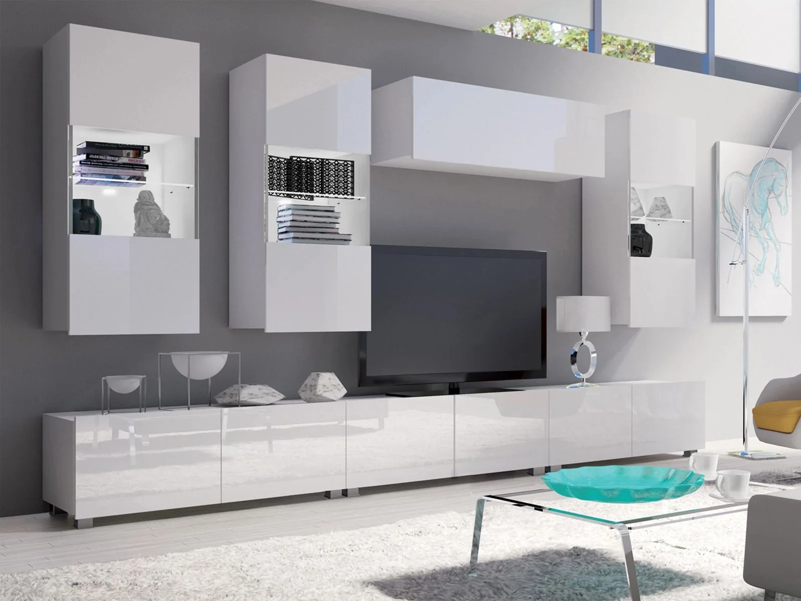 Conjunto de salón Remus XI (Blanco + Blanco brillante)