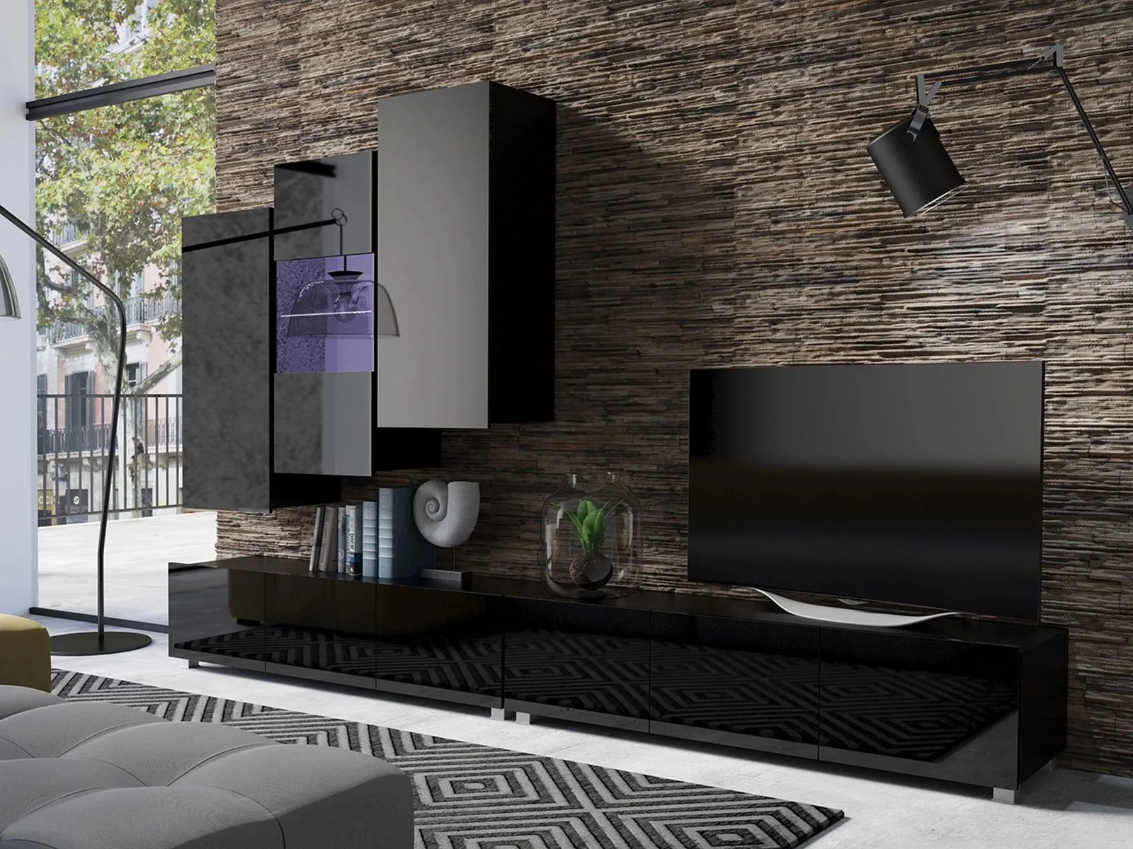 Conjunto de salón Remus XVII (Negro + Negro brillante)
