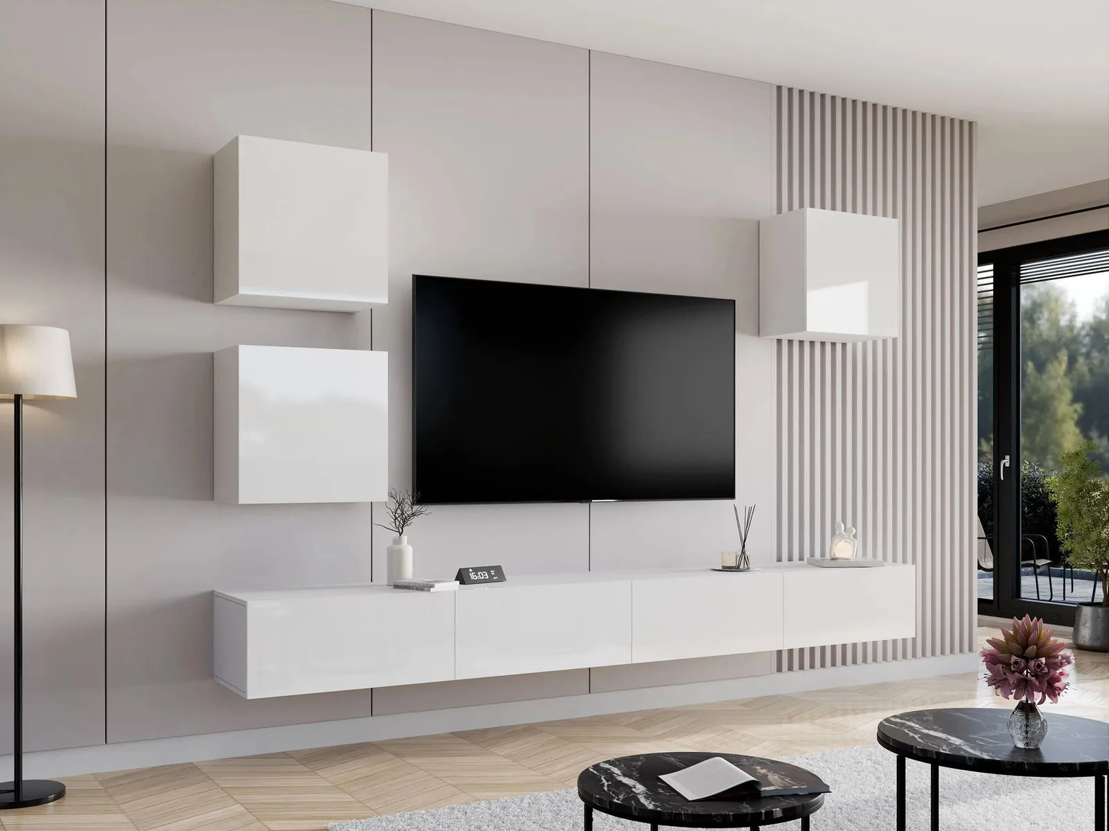 Conjunto de salón Vilrin III (Blanco + Blanco brillante)
