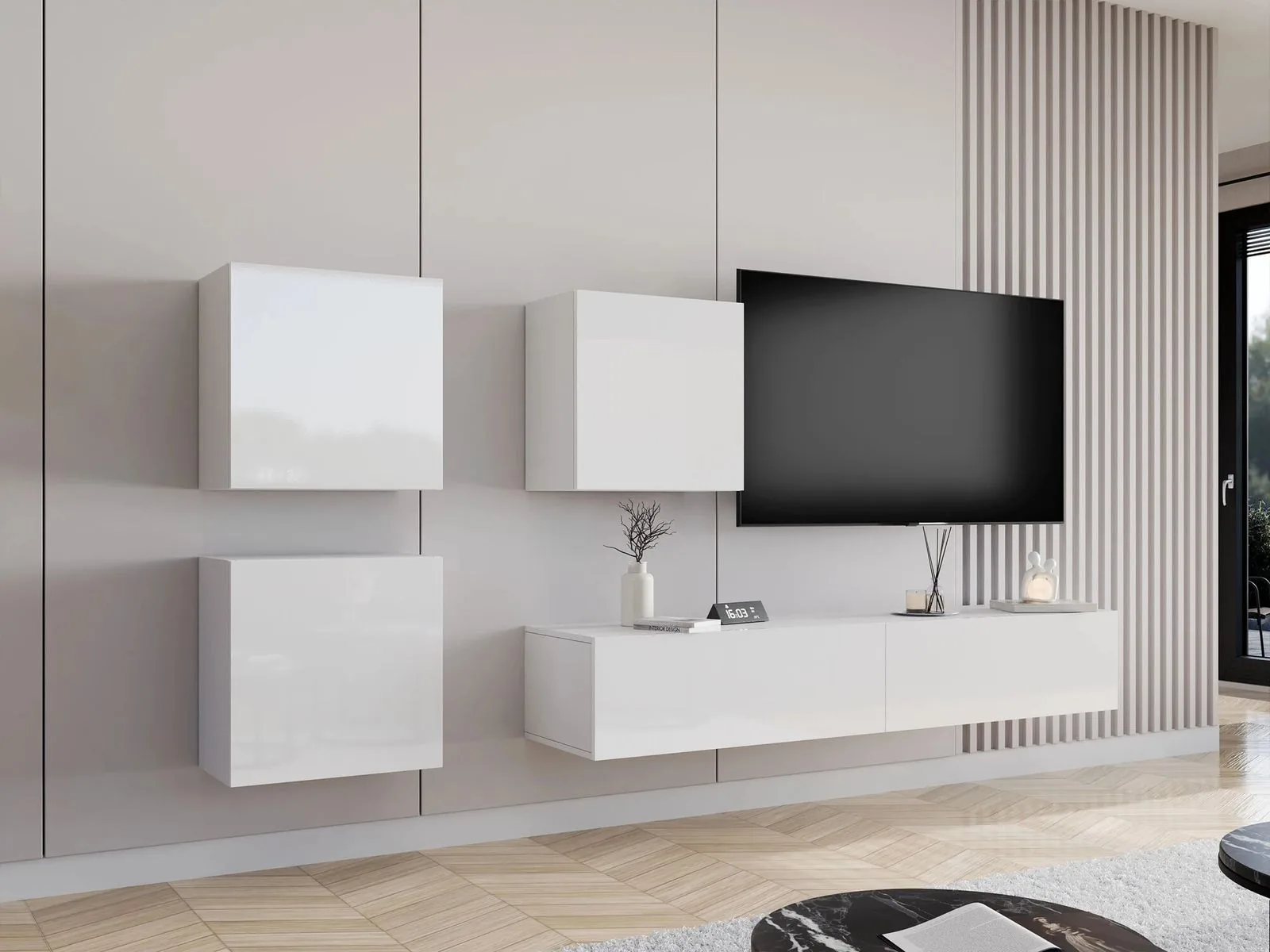 Conjunto de salón Vilrin IV (Blanco + Blanco brillante)