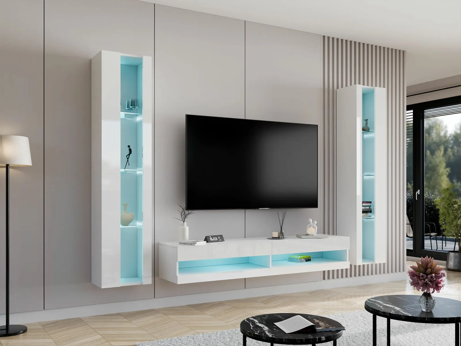 Conjunto de salón Vilrin V (Blanco + Blanco brillante)