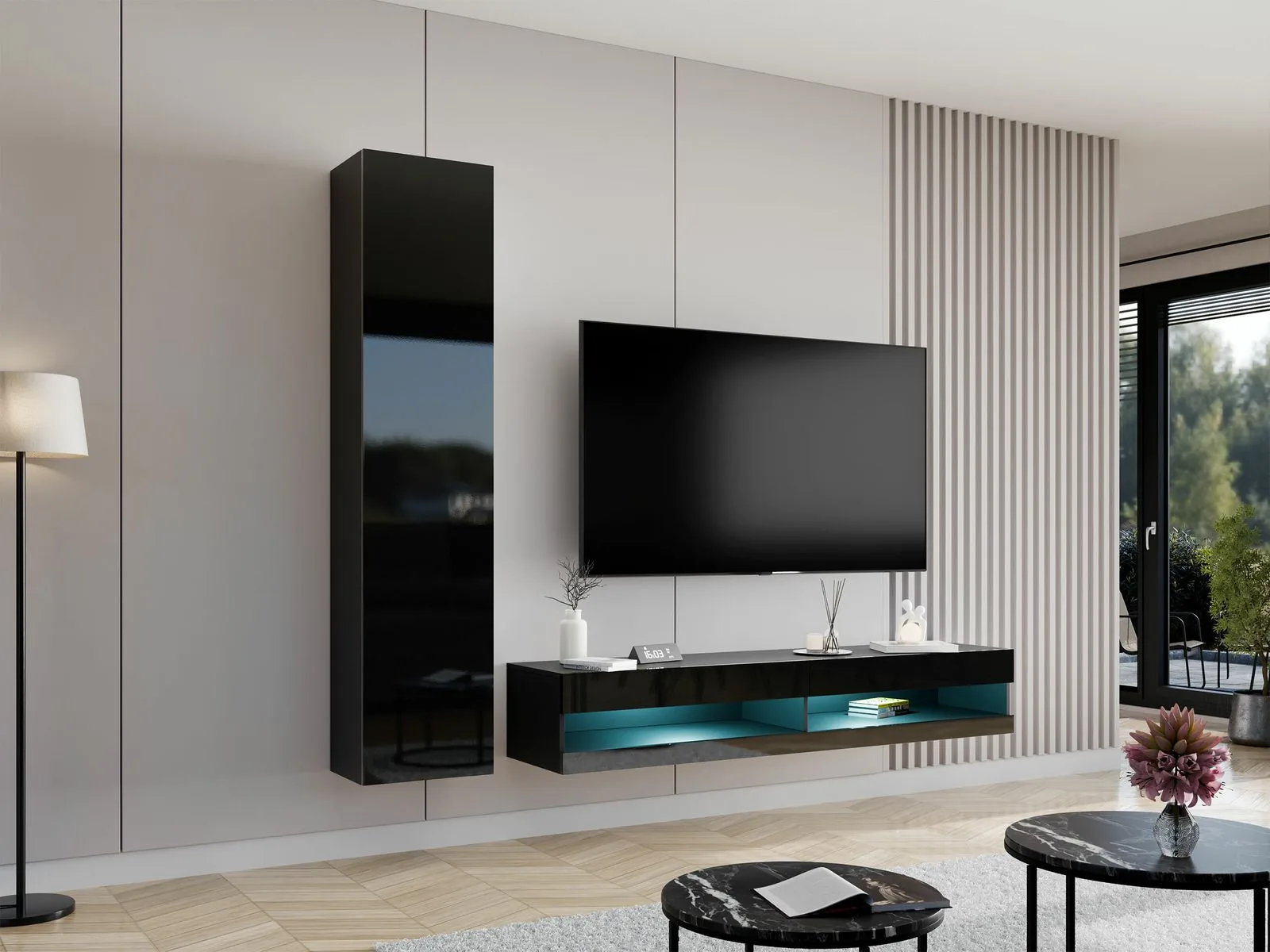 Conjunto de salón Vilrin VI (Negro + Negro brillante)