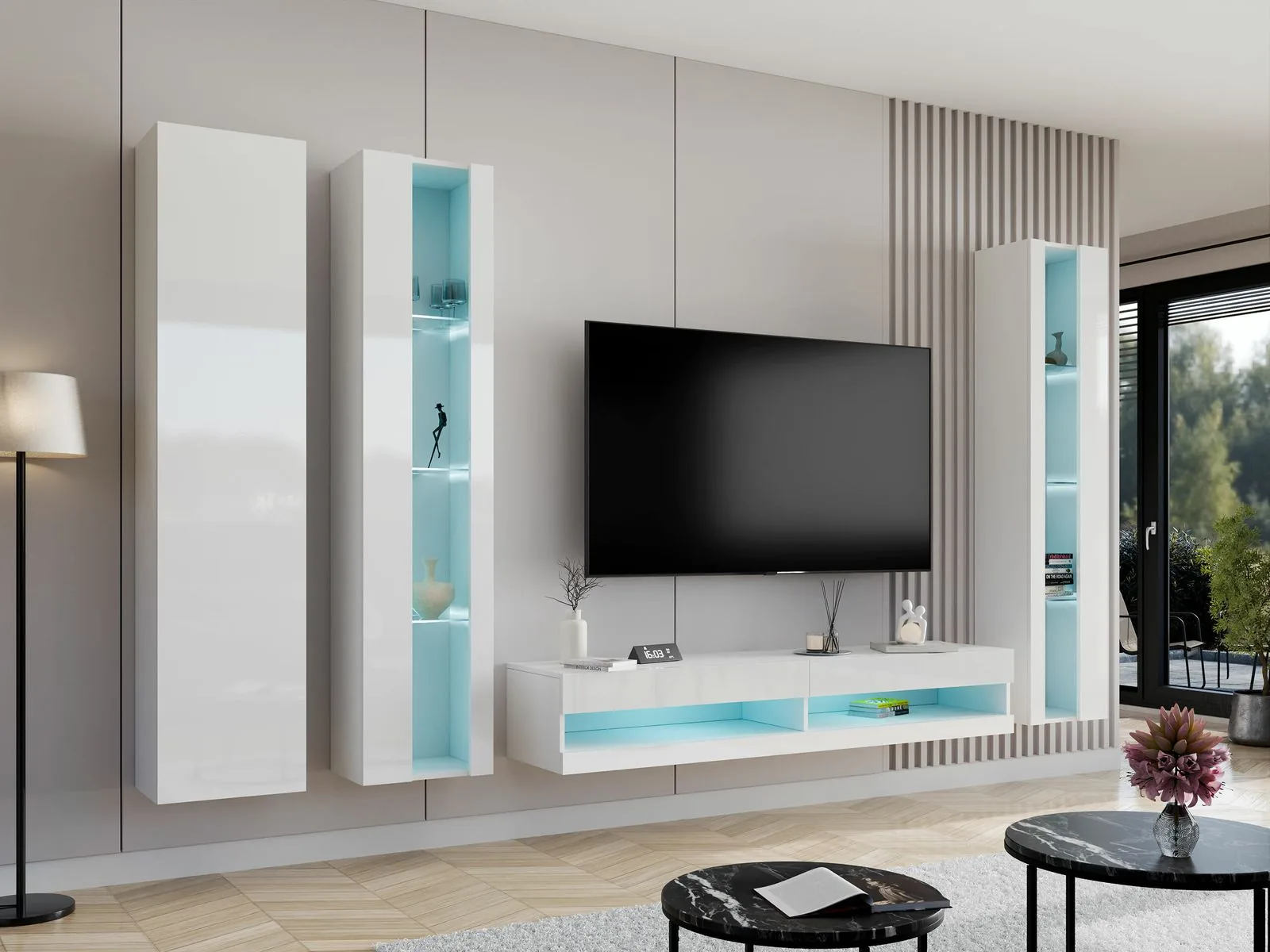 Conjunto de salón Vilrin VII (Blanco + Blanco brillante)