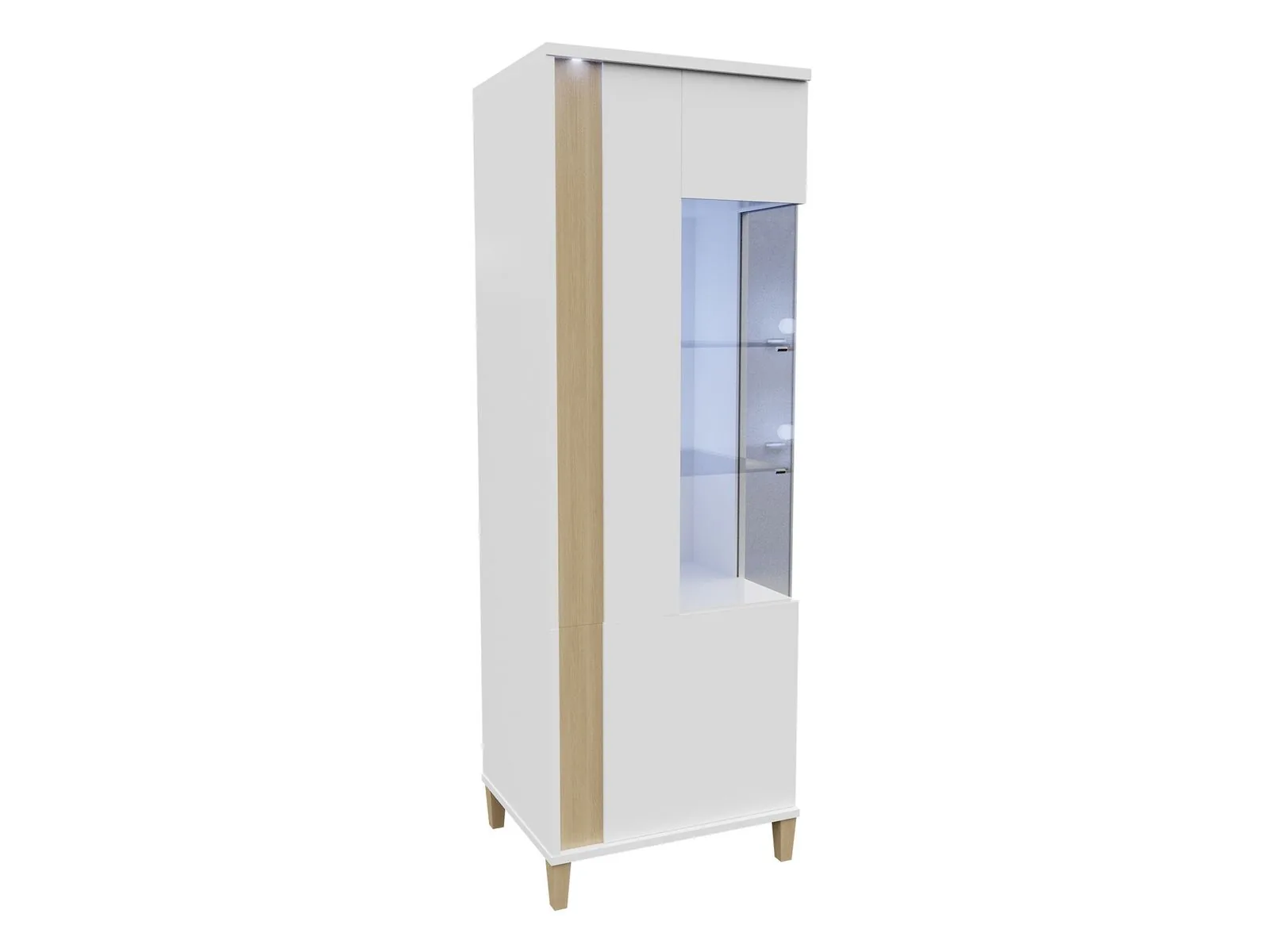 Estantería Florem (Blanco + Blanco brillante + Luminoso madera)