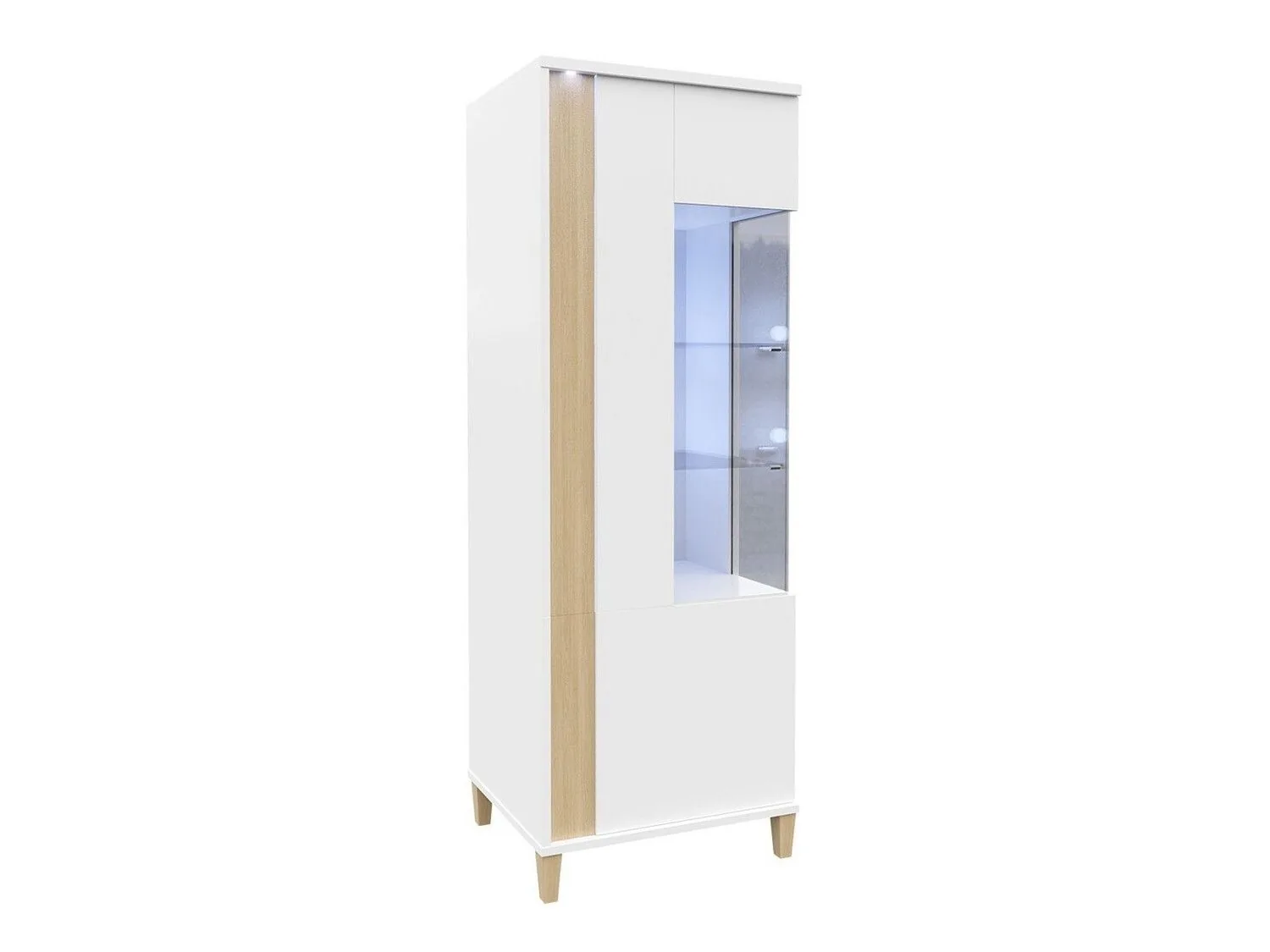 Estantería Florem II (Blanco + Blanco brillante + Luminoso madera)