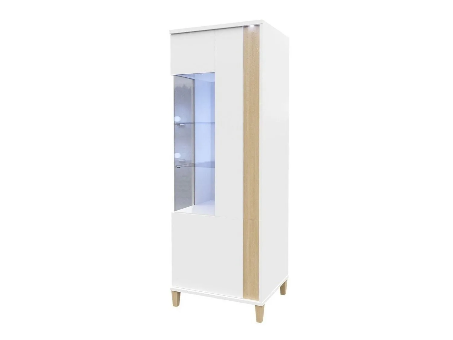 Estantería Florem III (Blanco + Blanco brillante + Luminoso madera)