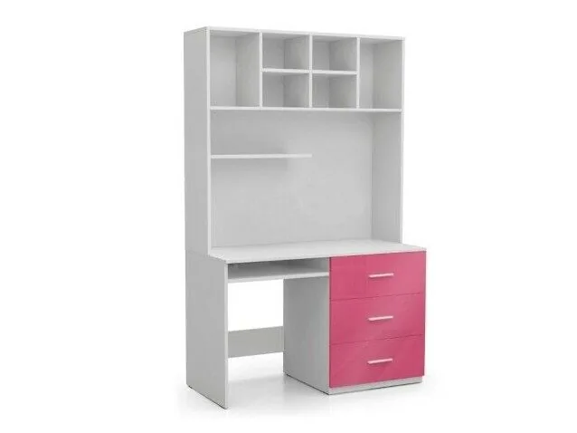 Mesa de oficina Campus (Blanco + Blanco brillante + Rosa brillante)