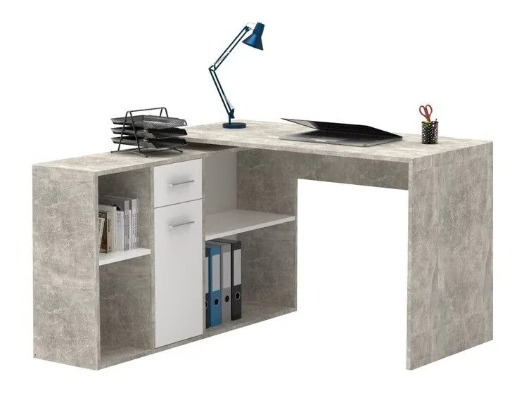 Mesa de ordenador esquinera Bristol 122 (Hormigón + Blanco)