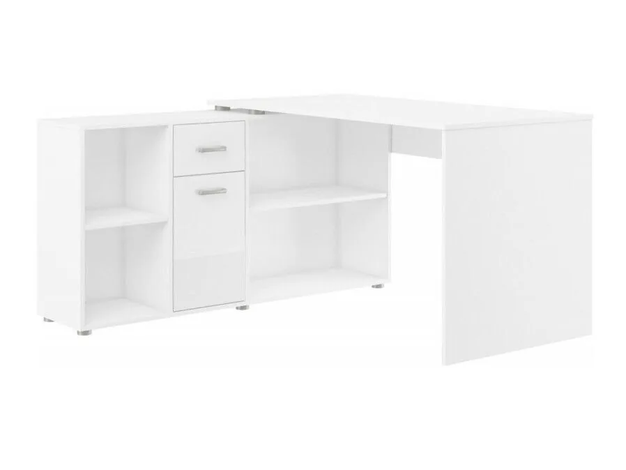 Mesa de ordenador esquinera Gilroy 113 (Blanco + Blanco brillante)