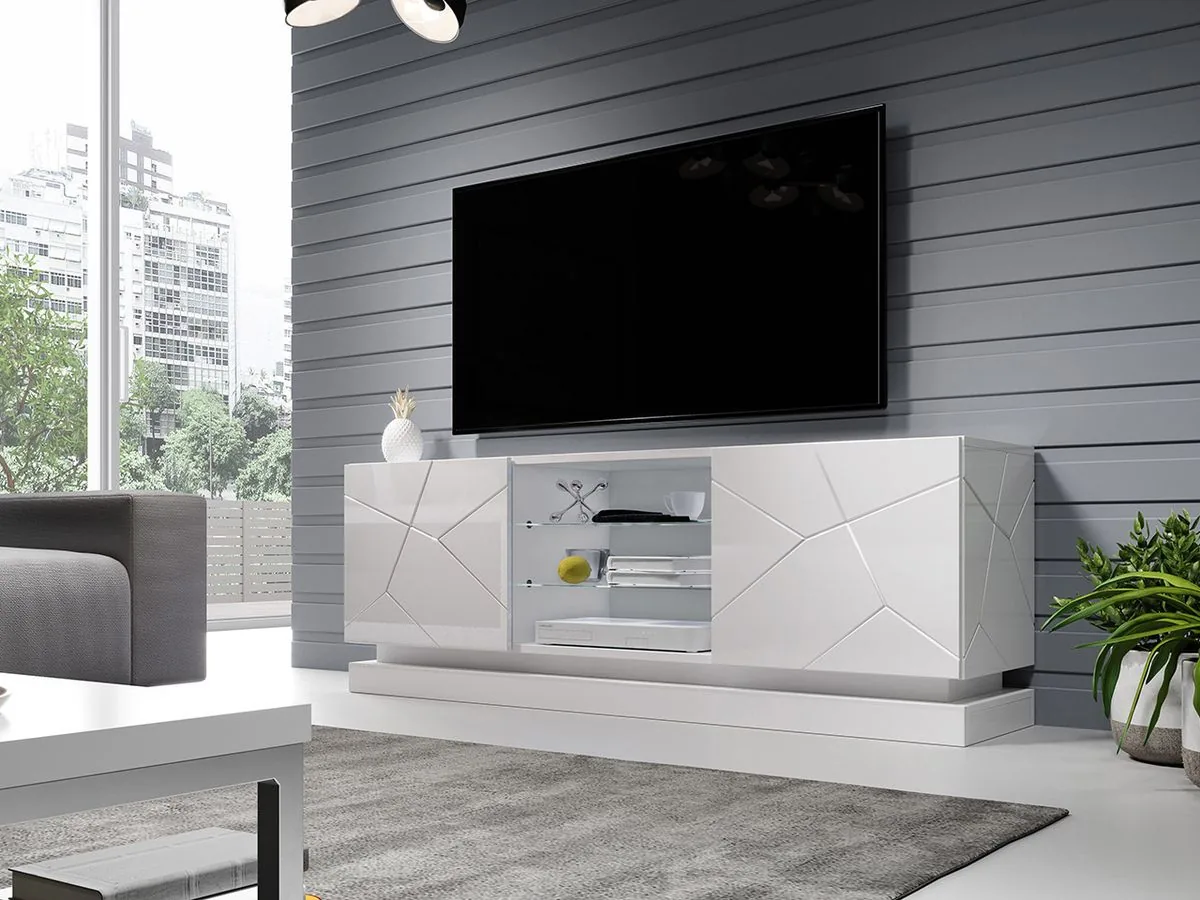 Mueble TV Linar (Blanco + Blanco brillante)