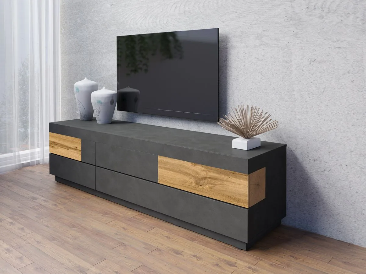 Mueble TV Livlore 102 (Madera gris + Roble wotan)