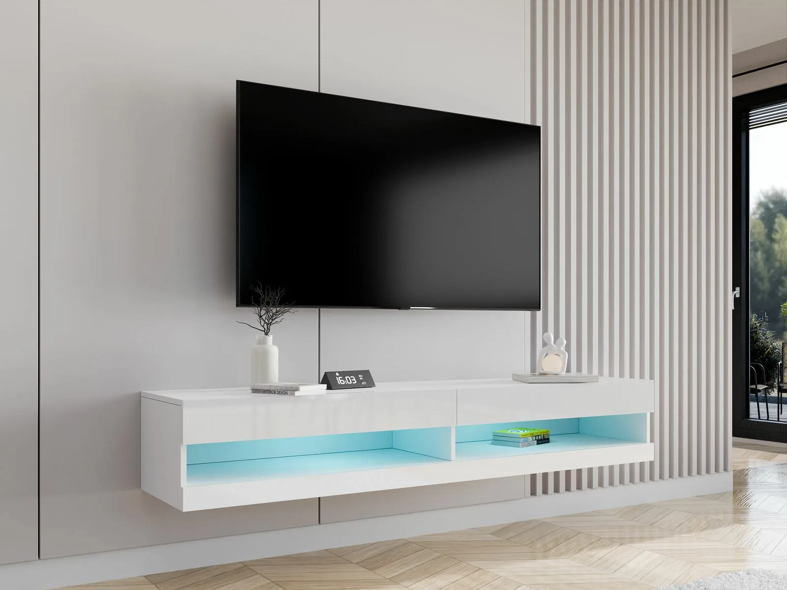 Mueble TV Vilrin (Blanco + Blanco brillante)